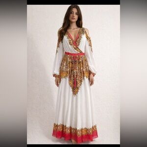 Elegant White and Multicolor Maxi Dress